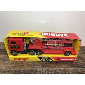 Vintage Buddy L Brute Hook & Ladder Plastic 10" Fire Engine In Box #484 1983